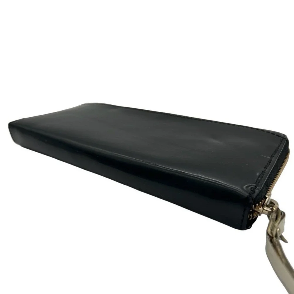 Kate Spade Zip Around Wallet Black Patent Leather Cream Trim Green Interior